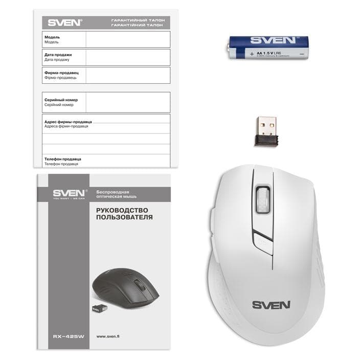 Мышь Sven RX-425W USB белый (SV-014469)