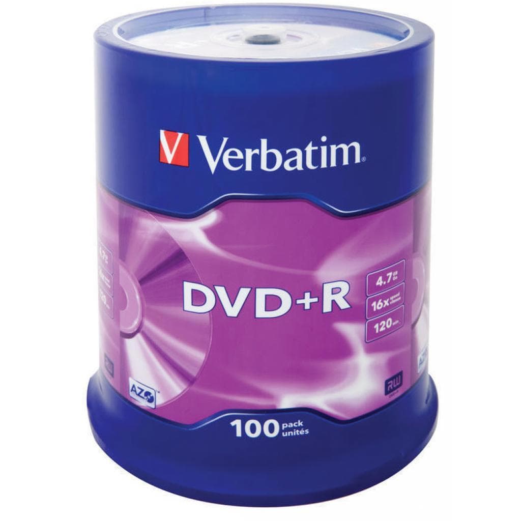 DVD+R диск Verbatim 4.7Gb 16x Cake Box 100шт (43551)