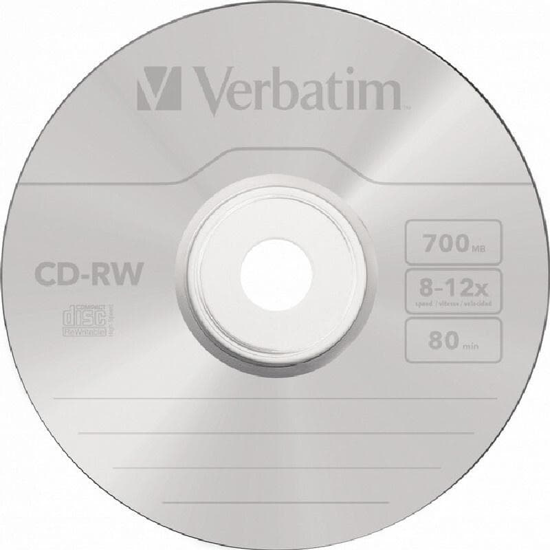 CD-RW диск Verbatim 700MB 12x Cake Box (43480)