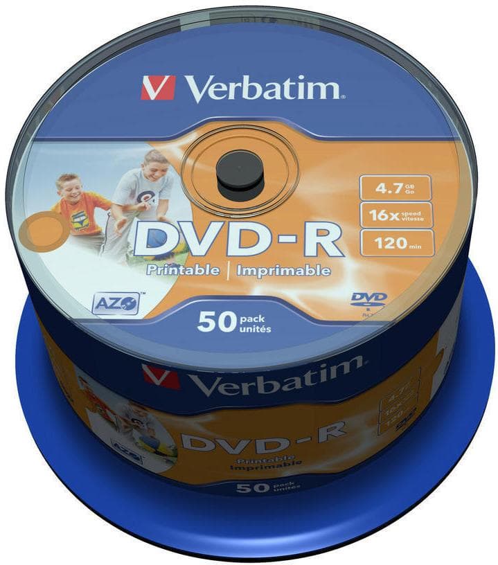 DVD-R диск Verbatim 4,7GB 16x Cake Box InkJet Printable (43533)